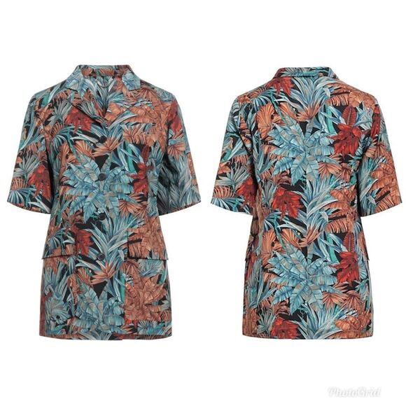 Salvatore Ferragamo Azure Floral Short Sleeve Mohair Blend Blazer Jacket Shirt - Picture 5 of 14